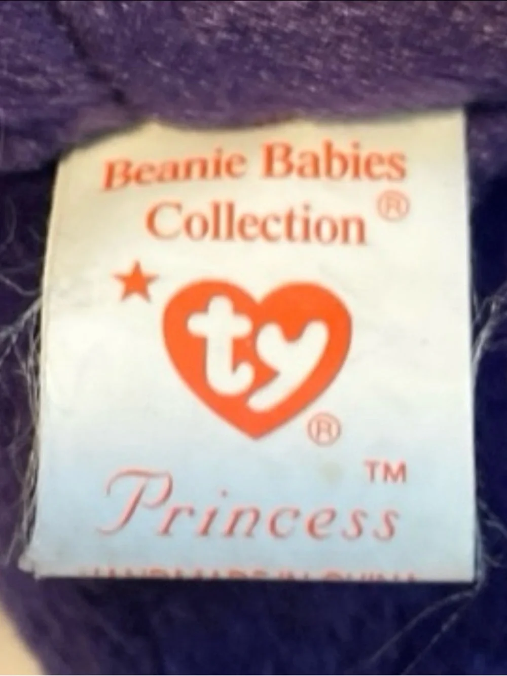 TY BEANIE- PRINCESS DIANA BEAR--NO TAG- PURPLE WITH ROSE
